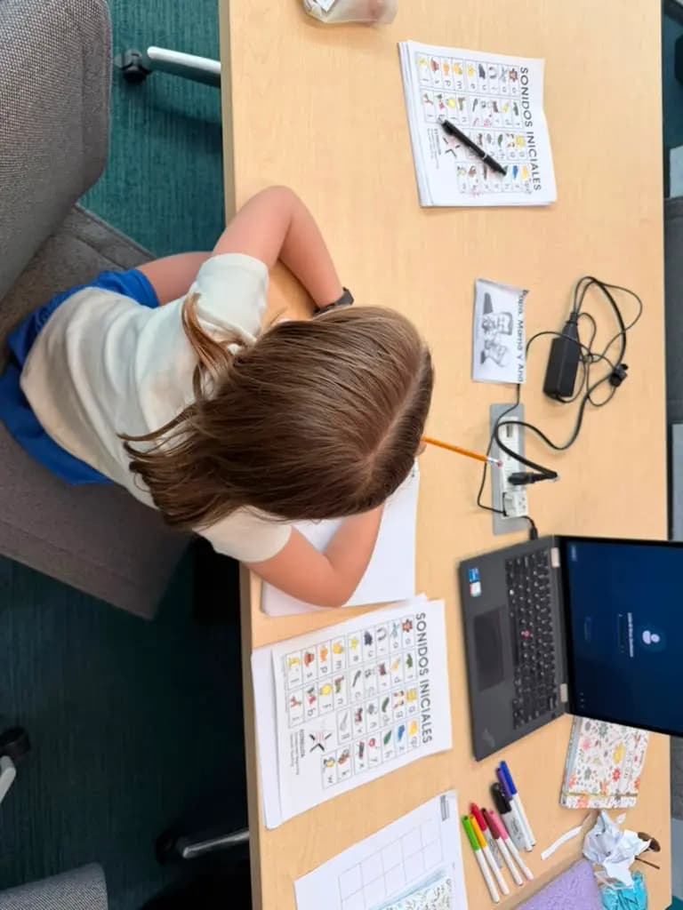 Student working through a Spanish sounds worksheet